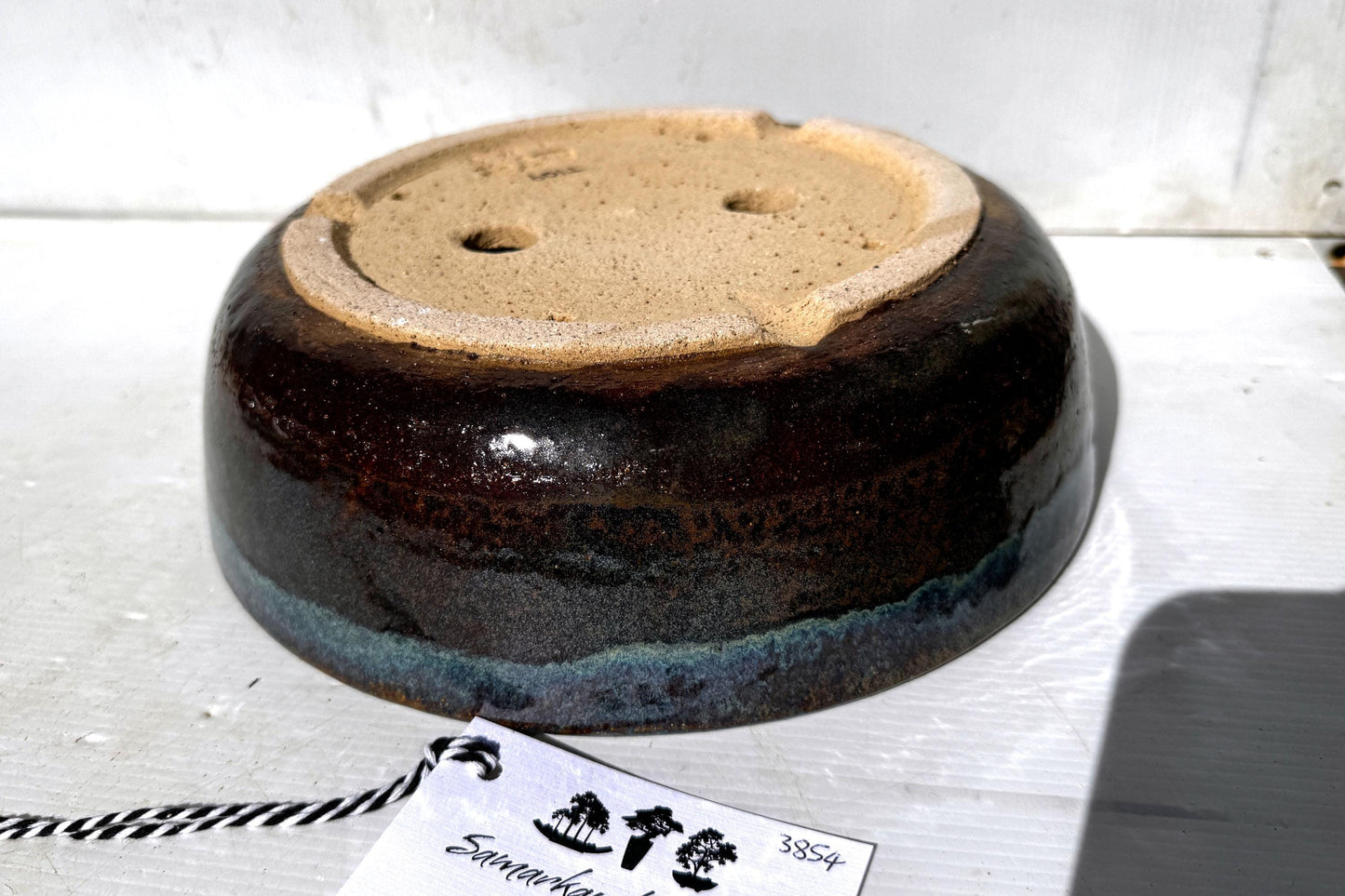 Round 26.5cm Blue and Brown Glazed Stoneware Bonsai Pot