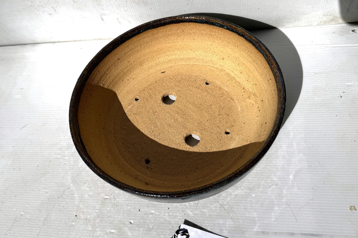 Round 26.5cm Blue and Brown Glazed Stoneware Bonsai Pot