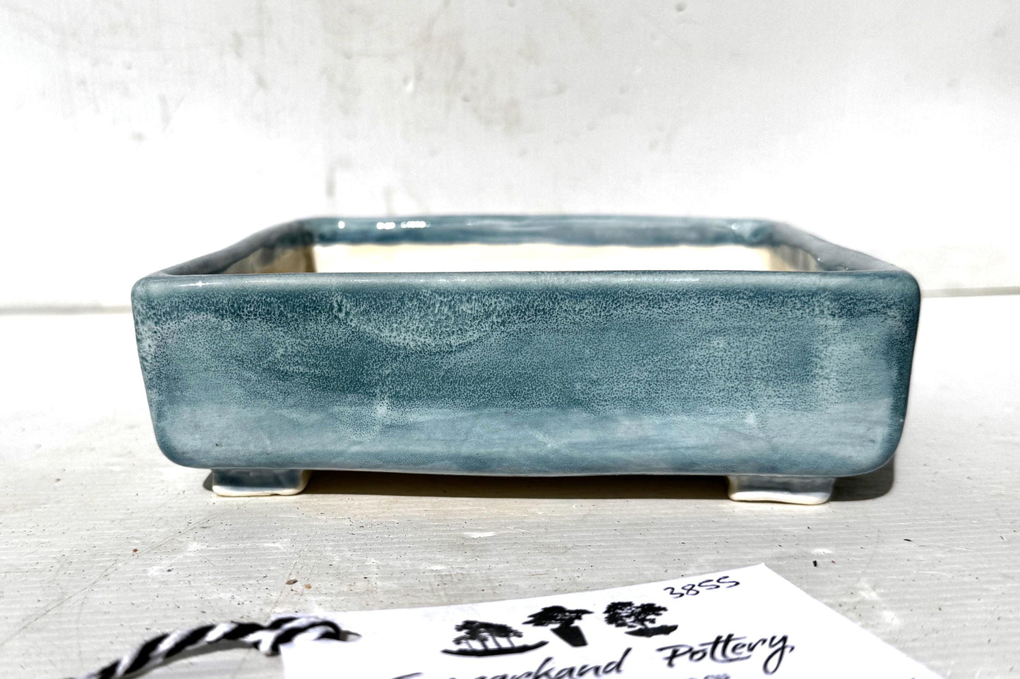 Square 17cm Blue Glazed Stoneware Bonsai Pot