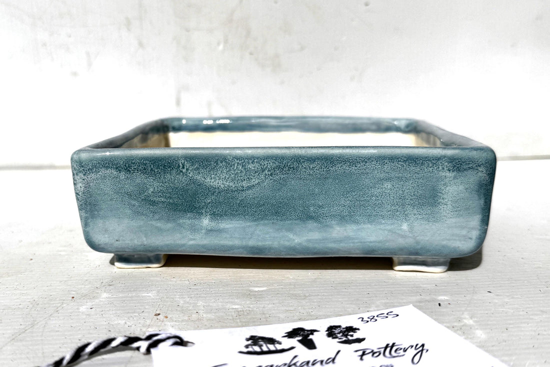 Square 17cm Blue Glazed Stoneware Bonsai Pot
