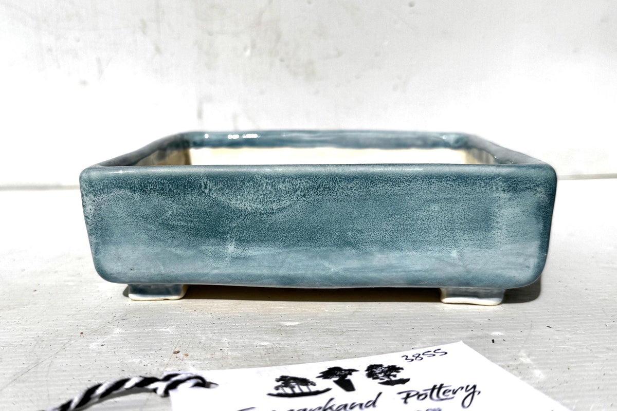 Square 17cm Blue Glazed Stoneware Bonsai Pot