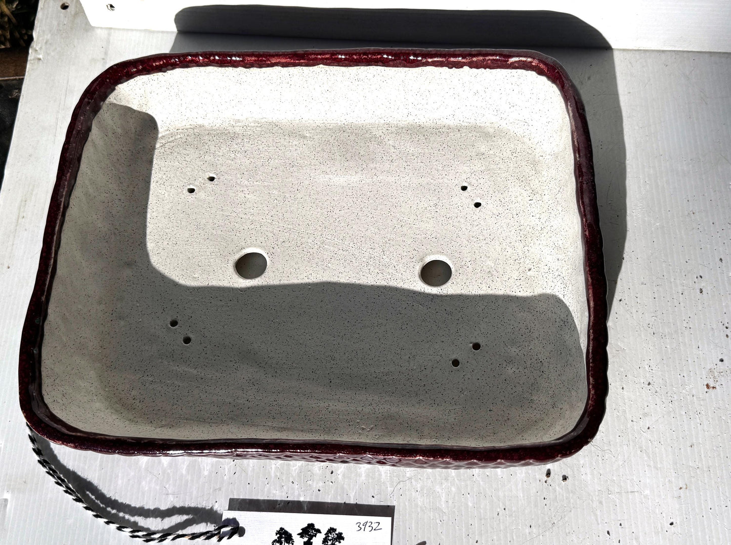 Rectangular 30cm Red Glazed Textured Stoneware Bonsai Pot
