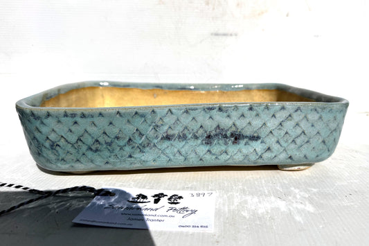 Rectangular 30.5cm Blue Glazed Textured Stoneware Bonsai Pot