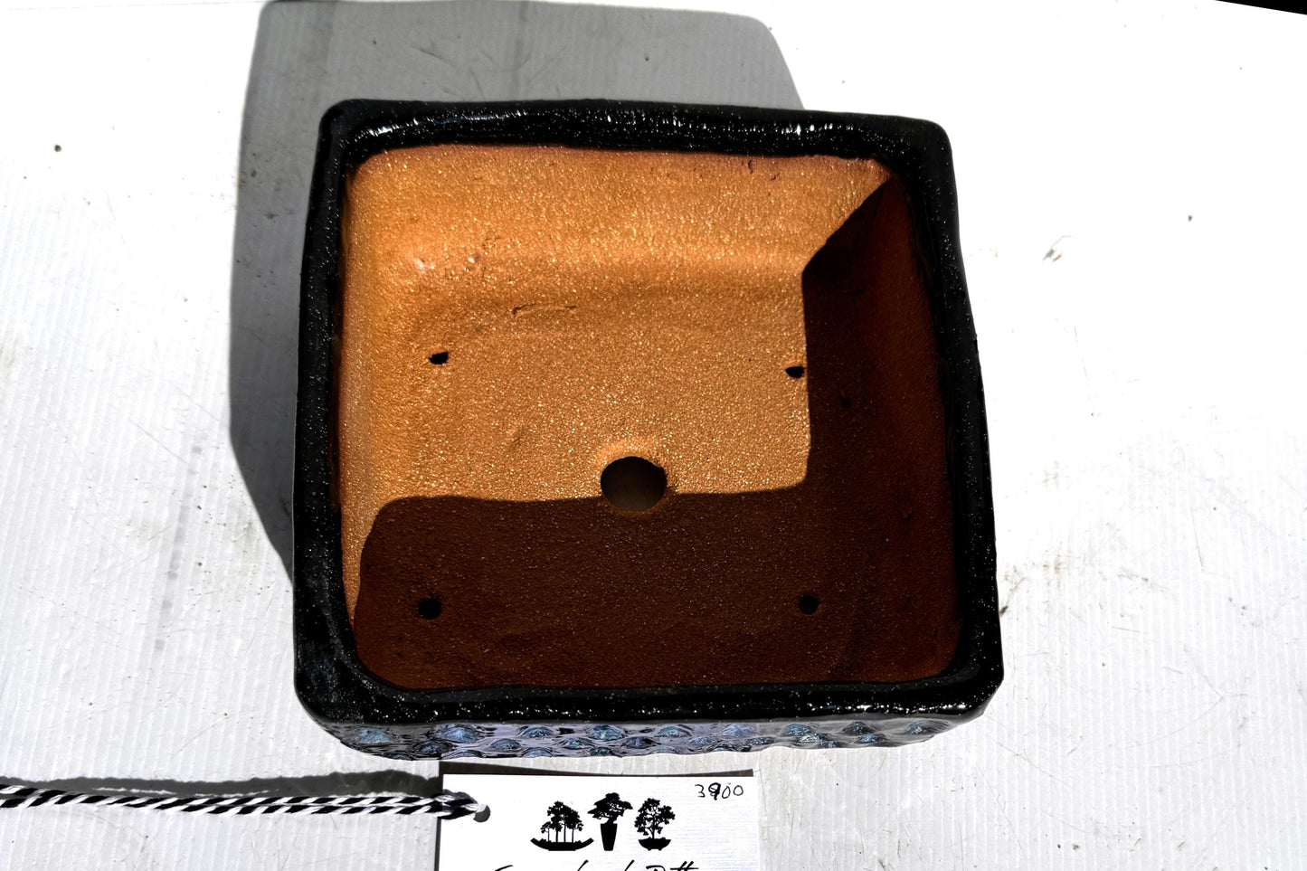 Square 17cm Blue Glazed Textured Stoneware Bonsai Pot