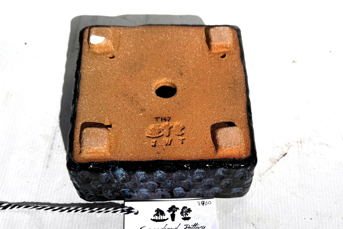 Square 17cm Blue Glazed Textured Stoneware Bonsai Pot