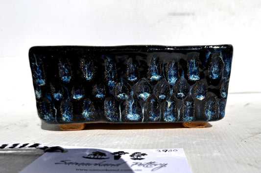 Square 17cm Blue Glazed Textured Stoneware Bonsai Pot