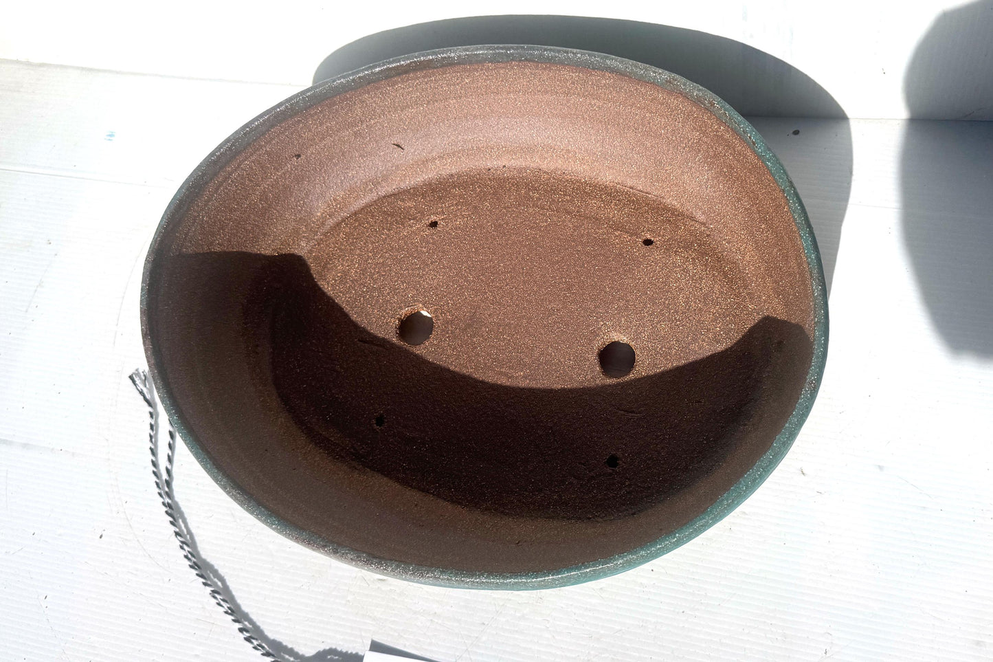 Oval 33.5cm Green Glazed Stoneware Bonsai Pot