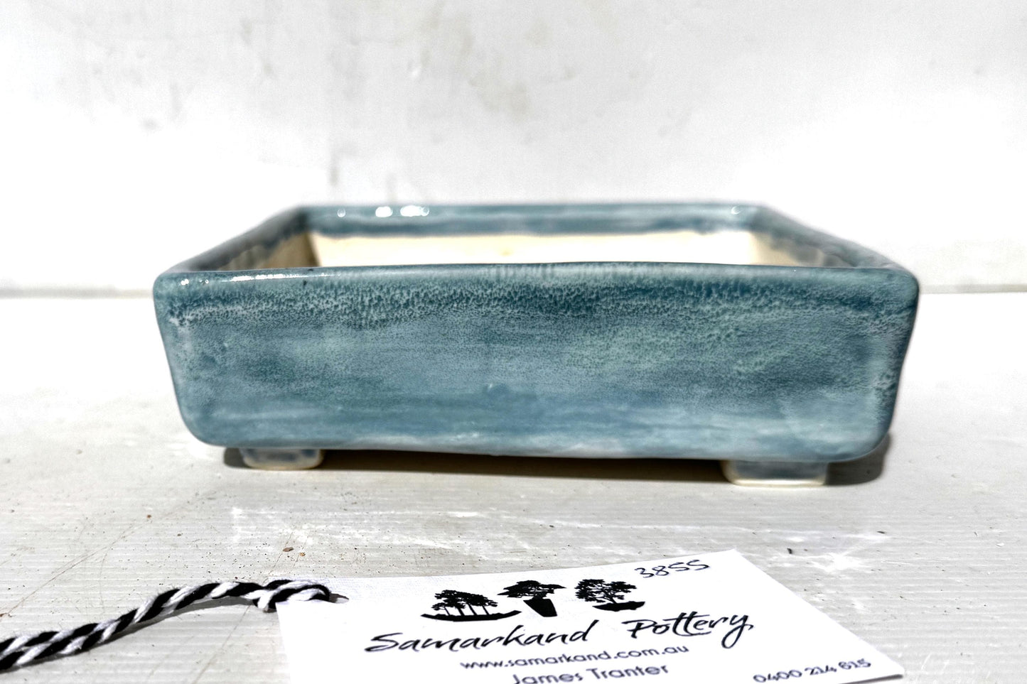 Square 17cm Blue Glazed Stoneware Bonsai Pot