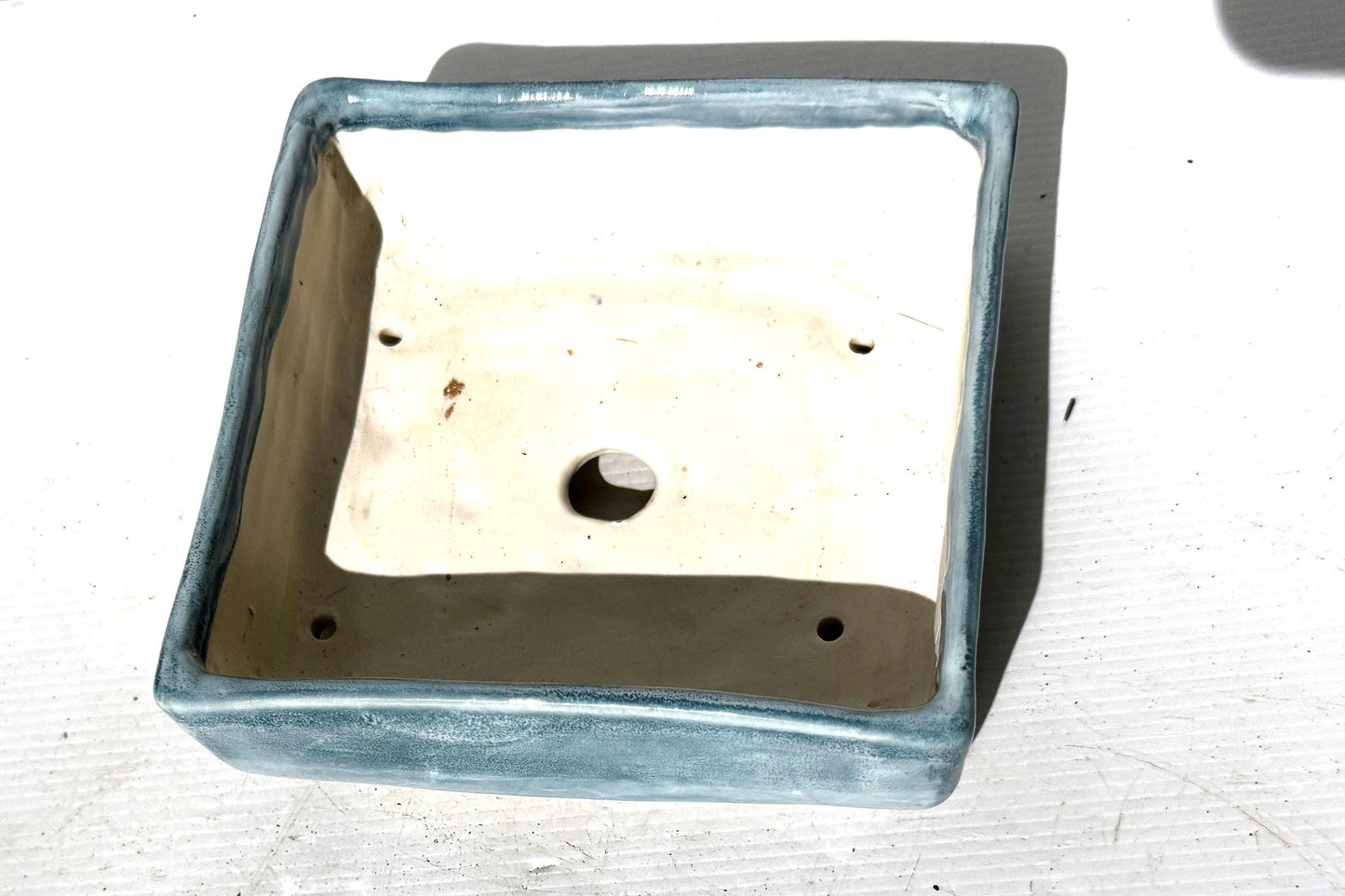 Square 17cm Blue Glazed Stoneware Bonsai Pot