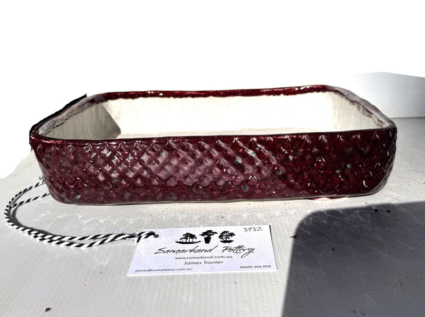 Rectangular 30cm Red Glazed Textured Stoneware Bonsai Pot