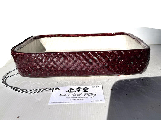 Rectangular 30cm Red Glazed Textured Stoneware Bonsai Pot
