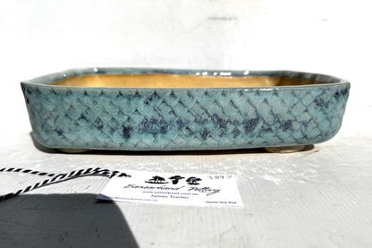 Rectangular 30.5cm Blue Glazed Textured Stoneware Bonsai Pot