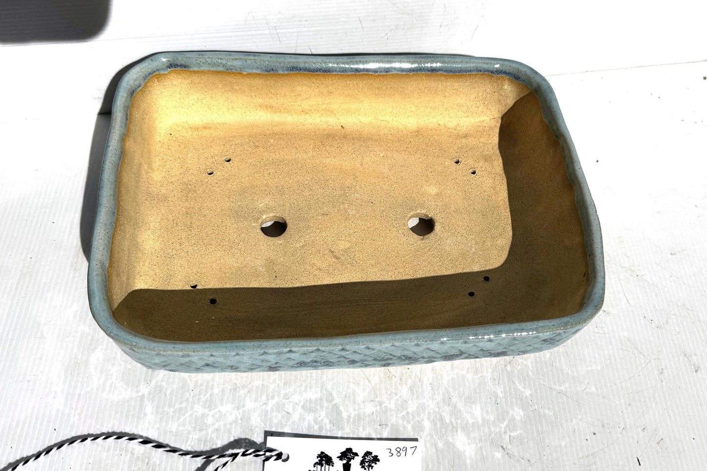 Rectangular 30.5cm Blue Glazed Textured Stoneware Bonsai Pot