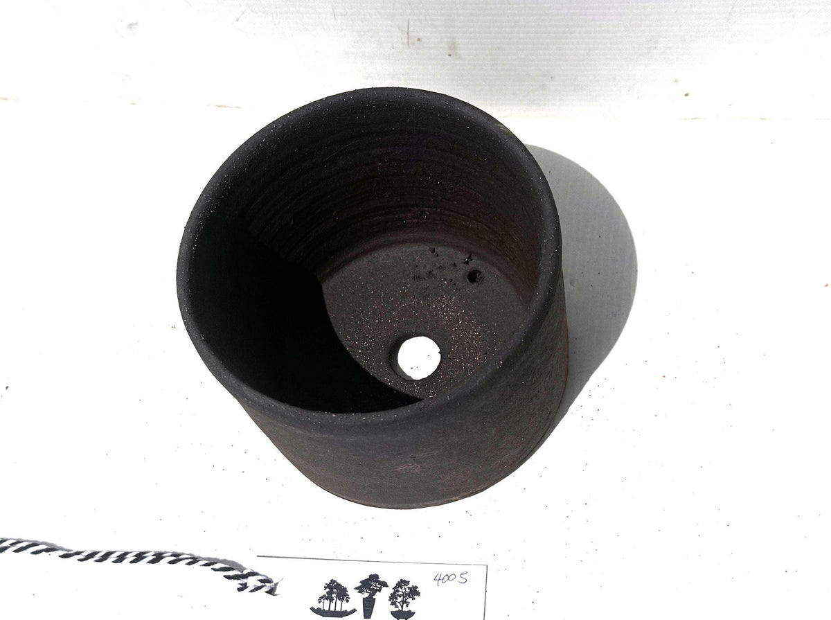 Round 13cm Smooth Black Stoneware Bonsai Pot