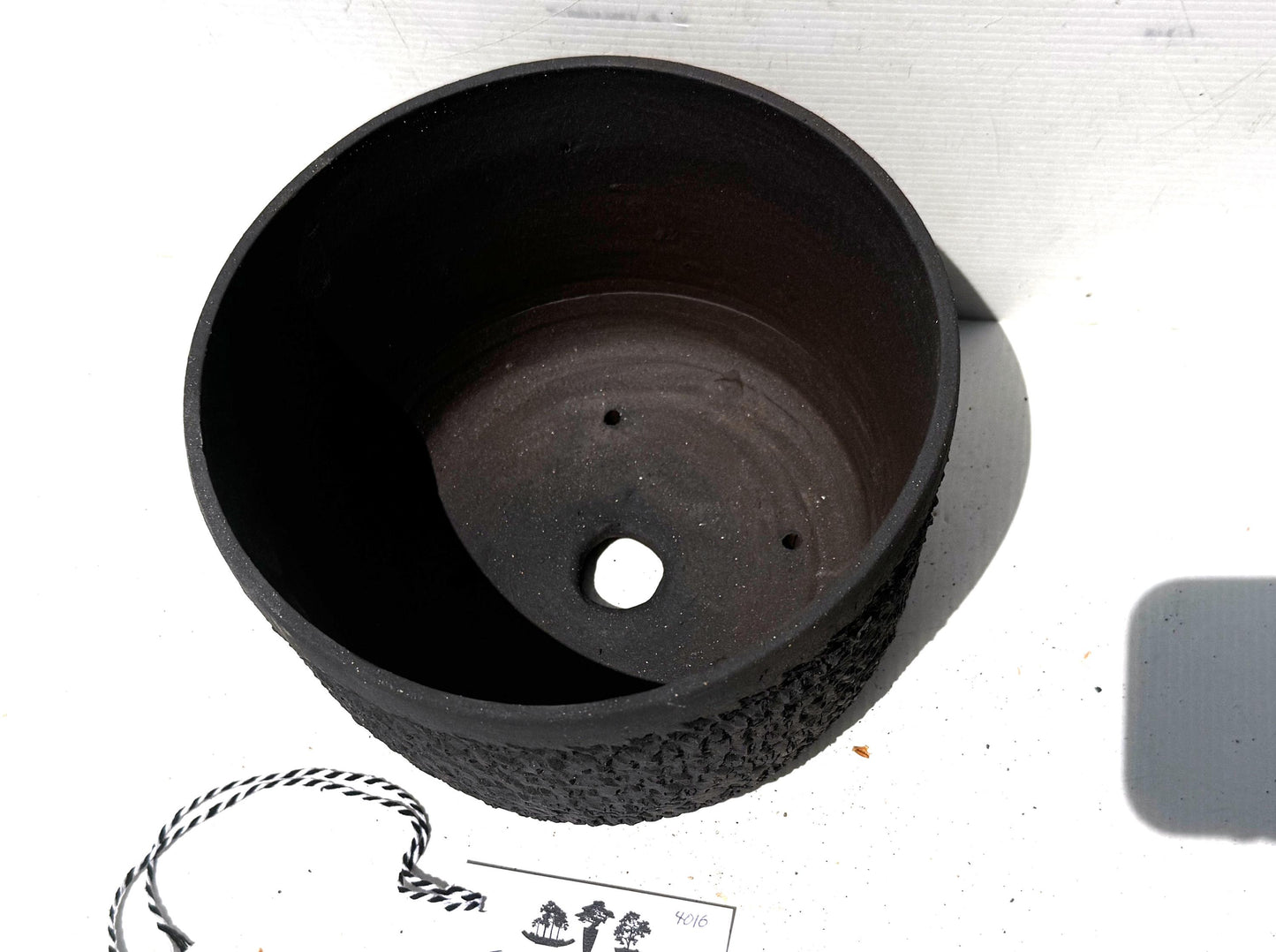 Round 21cm Textured Black Stoneware Bonsai Pot