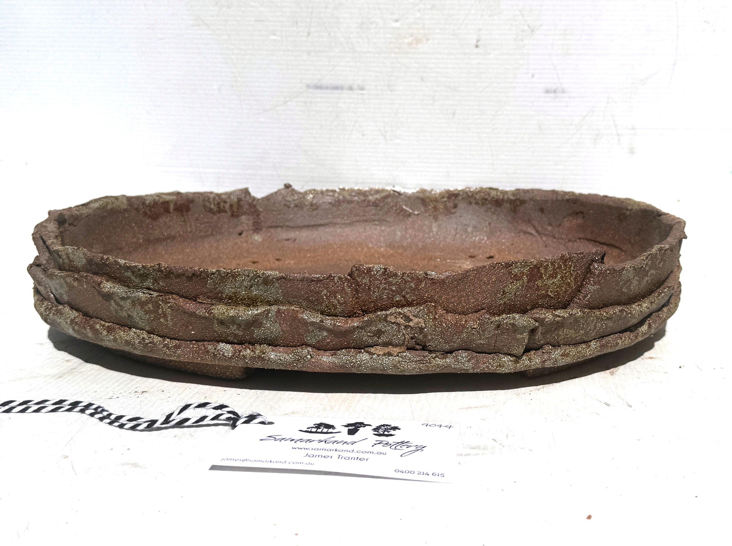 Oval 37cm Layered Woodash Finish Stoneware Bonsai Pot