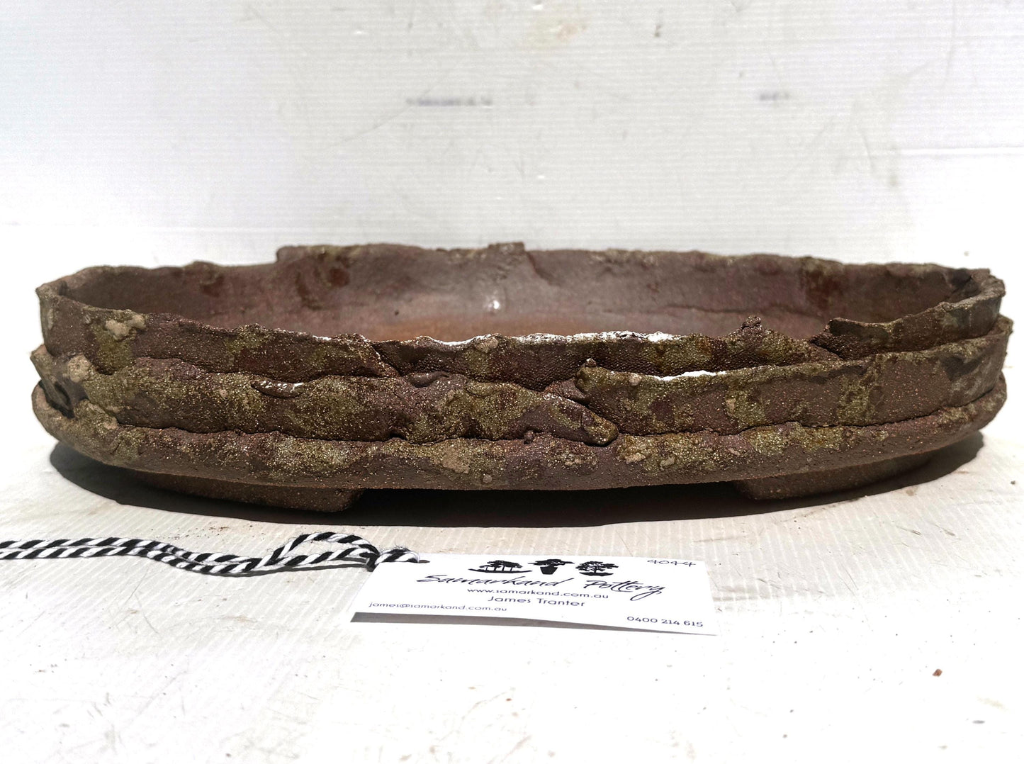 Oval 37cm Layered Woodash Finish Stoneware Bonsai Pot