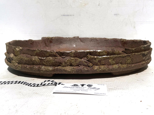 Oval 37cm Layered Woodash Finish Stoneware Bonsai Pot