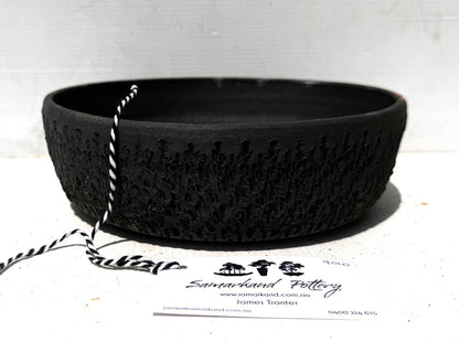 Round 21.5cm Black Textured Stoneware Unglazed Bonsai Pot
