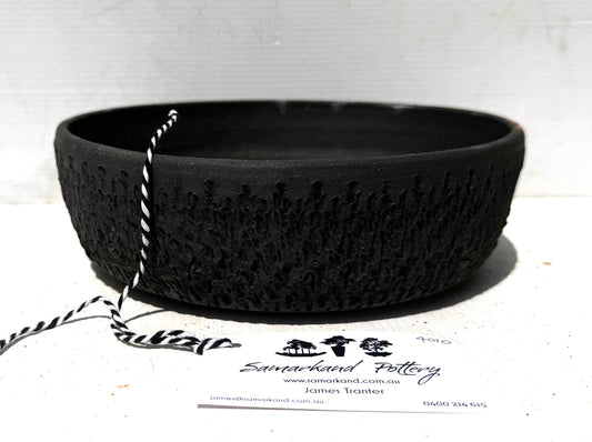 Round 21.5cm Black Textured Stoneware Unglazed Bonsai Pot
