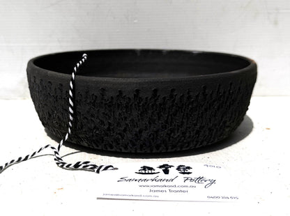 Round 21.5cm Black Textured Stoneware Unglazed Bonsai Pot