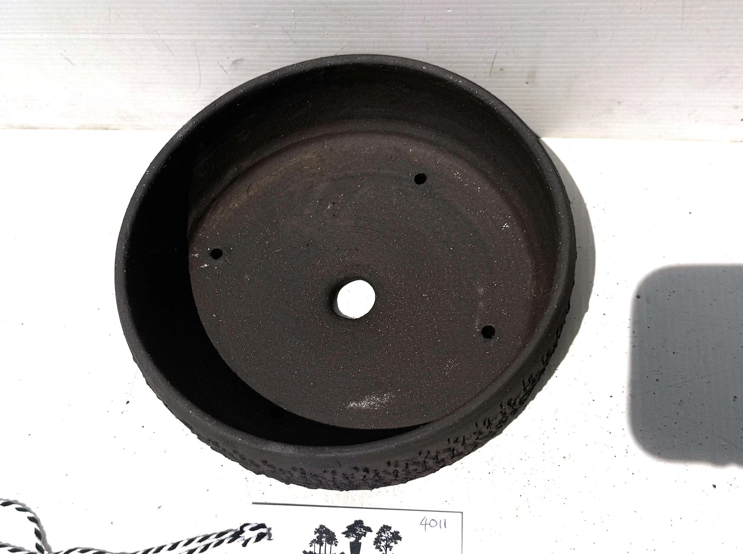 Round 19cm Black Textured Stoneware Unglazed Bonsai Pot