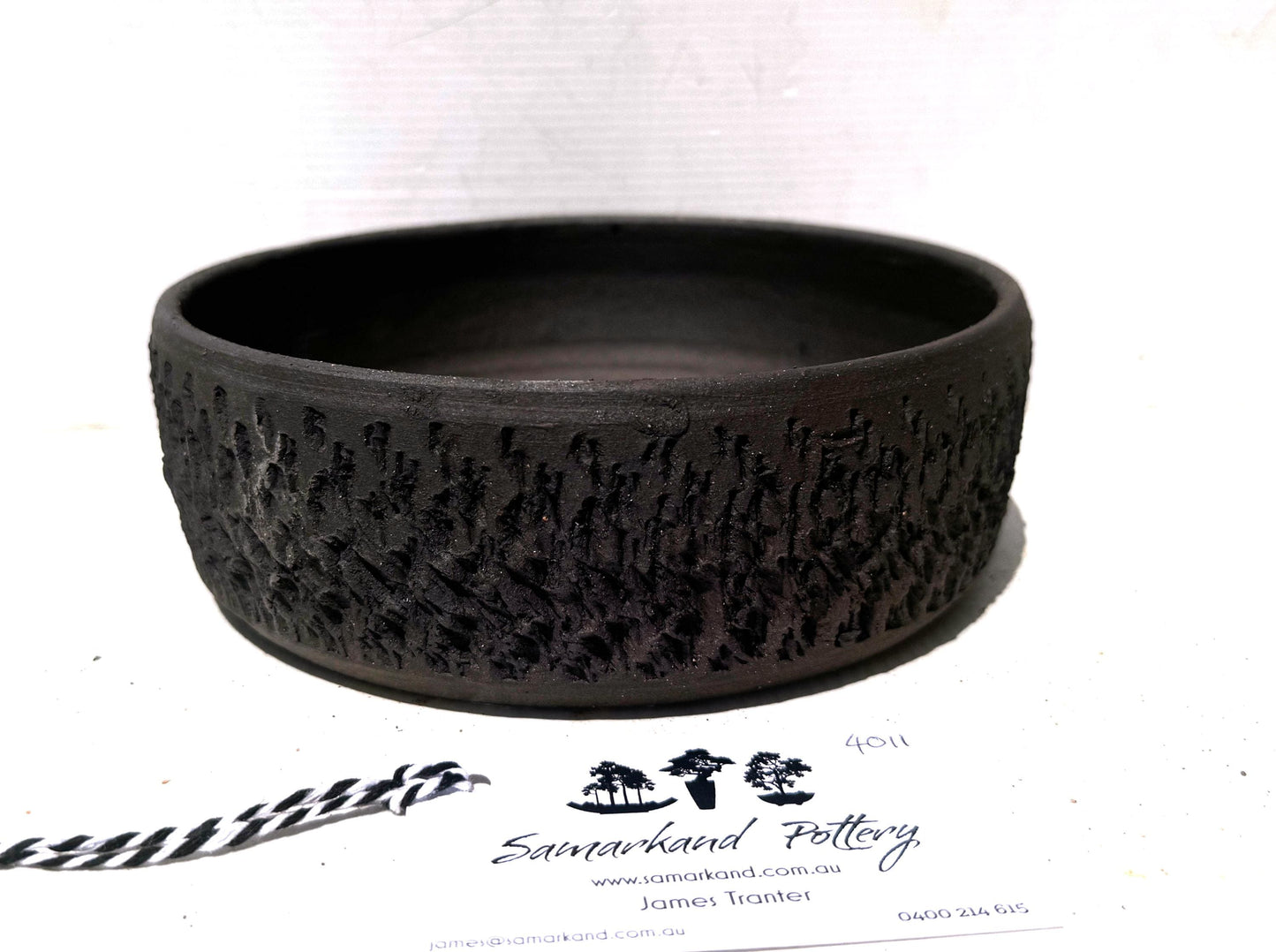 Round 19cm Black Textured Stoneware Unglazed Bonsai Pot