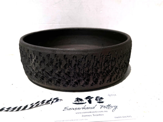 Round 19cm Black Textured Stoneware Unglazed Bonsai Pot