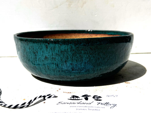 Round 20cm Turquoise Glazed Stoneware Bonsai Pot