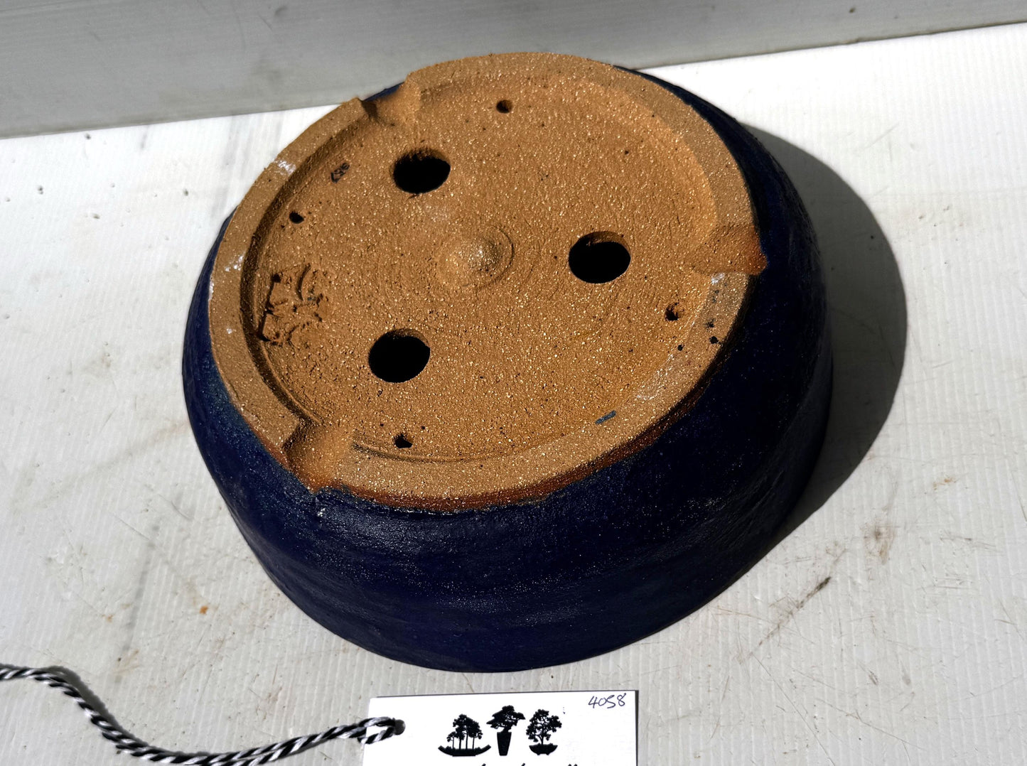 Round 24cm Blue Glazed Stoneware Bonsai Pot