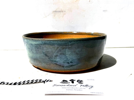 Round 21cm Blue Glazed Stoneware Bonsai Pot