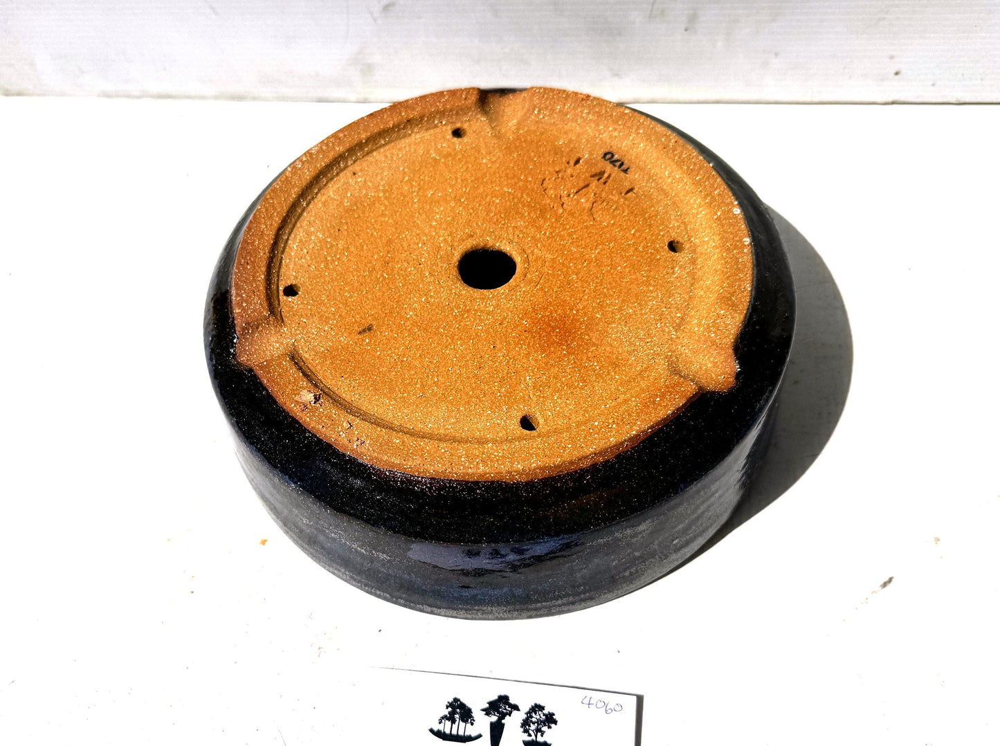 Round 21.5cm Blue Glazed Stoneware Bonsai Pot