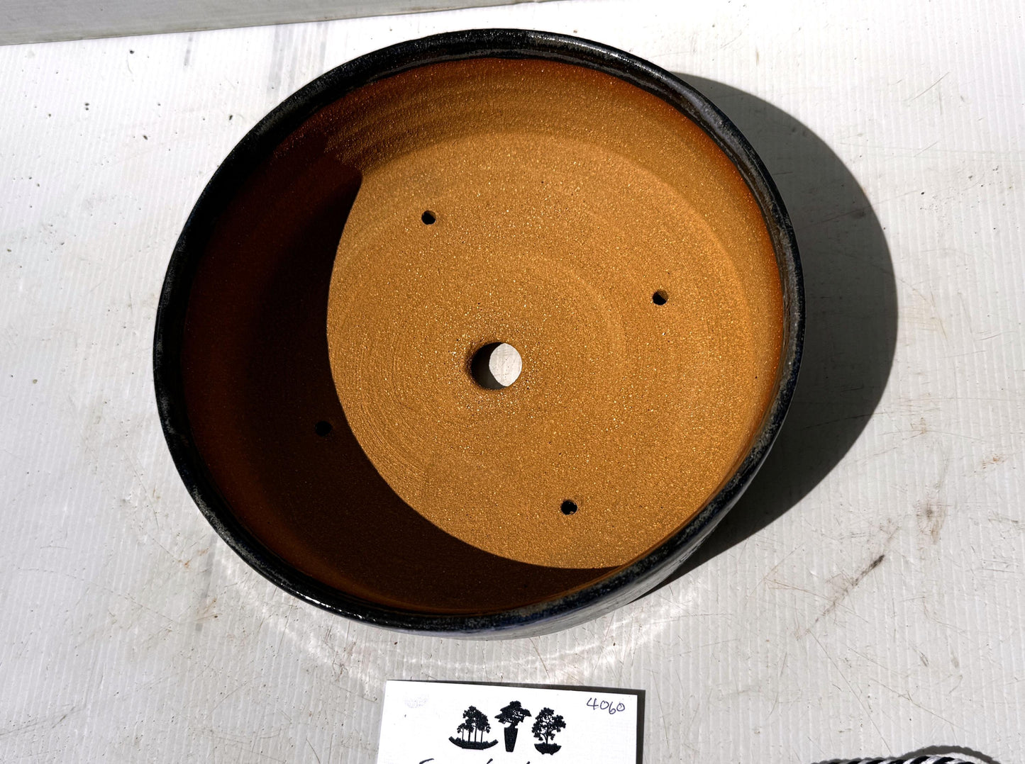 Round 21.5cm Blue Glazed Stoneware Bonsai Pot