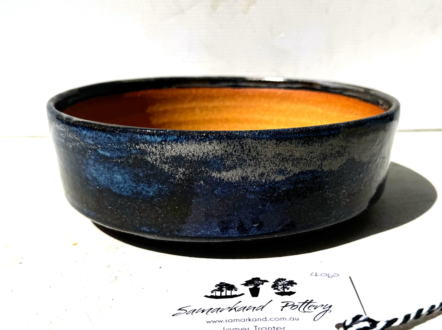Round 21.5cm Blue Glazed Stoneware Bonsai Pot