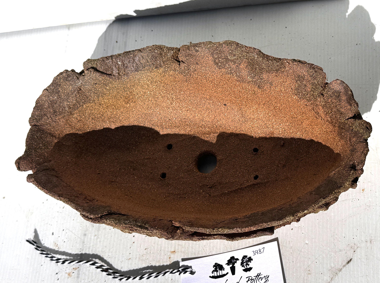 31cm Oval Brown Woodash Layered Finish Stoneware Unglazed Bonsai Pot