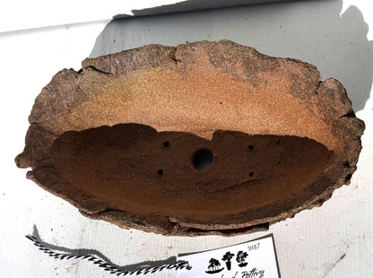 31cm Oval Brown Woodash Layered Finish Stoneware Unglazed Bonsai Pot