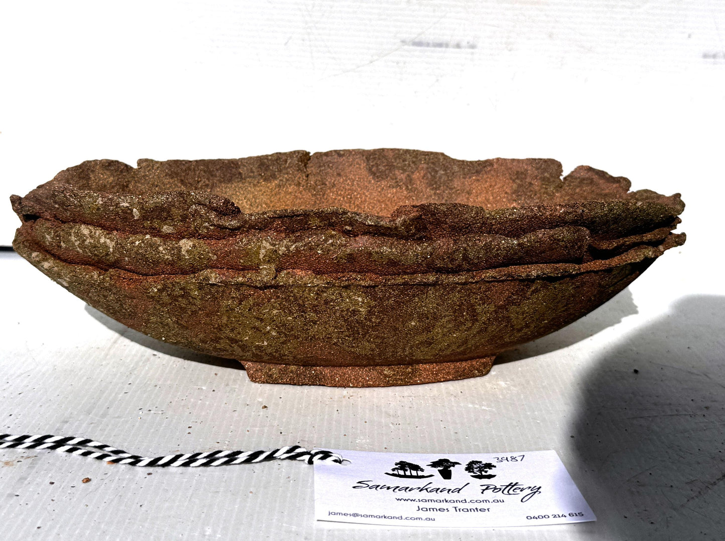 31cm Oval Brown Woodash Layered Finish Stoneware Unglazed Bonsai Pot