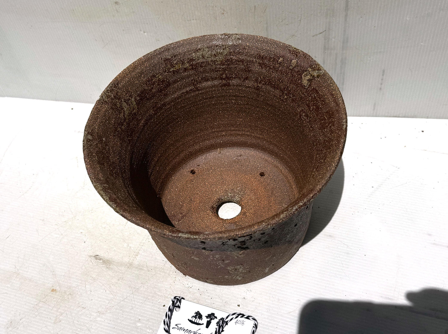 Round 24.5cm Brown Smooth Stoneware Woodash Bonsai Pot