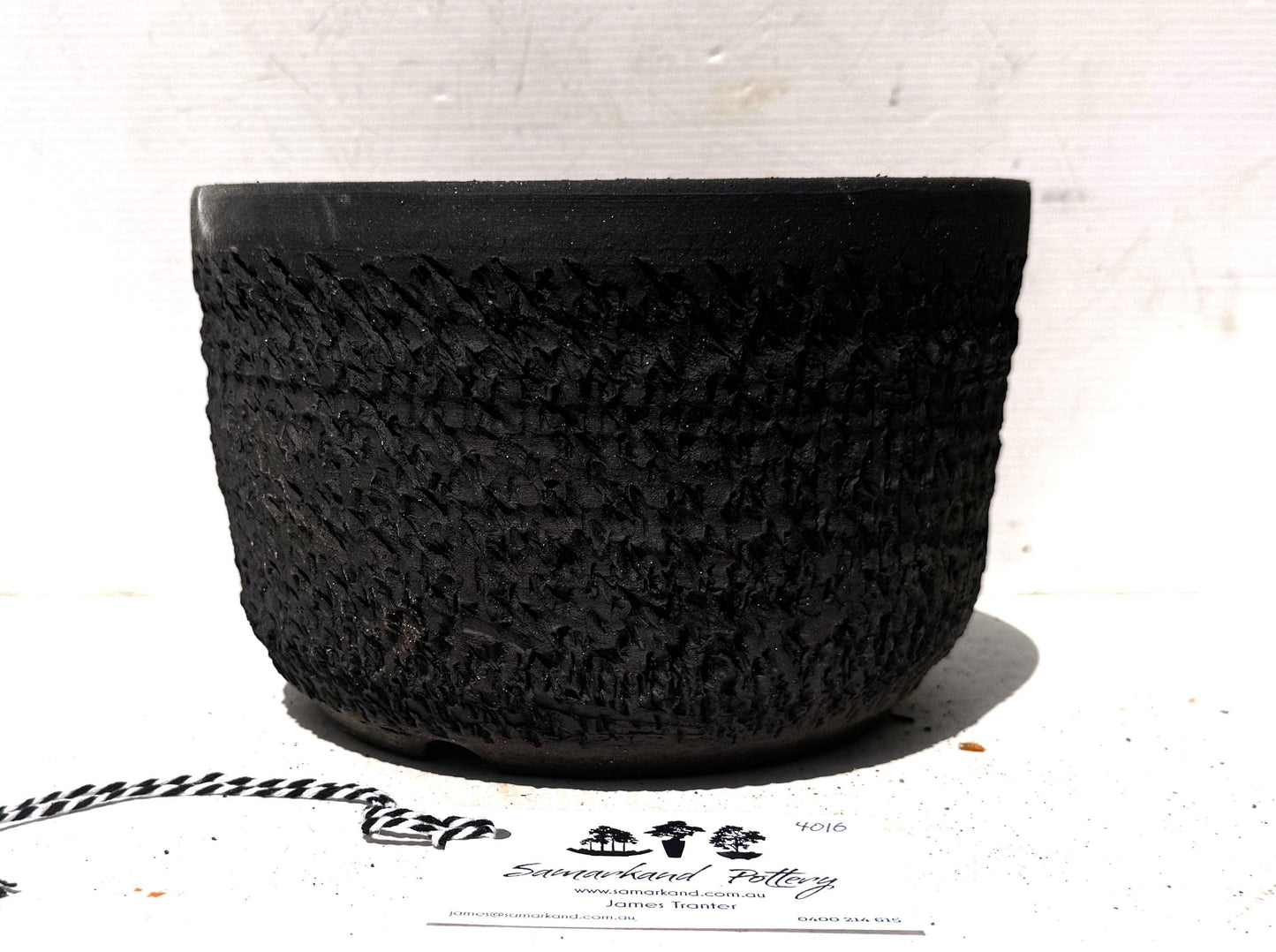 Round 21cm Textured Black Stoneware Bonsai Pot