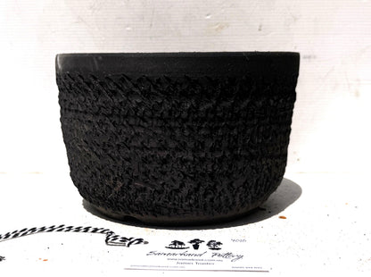 Round 21cm Textured Black Stoneware Bonsai Pot