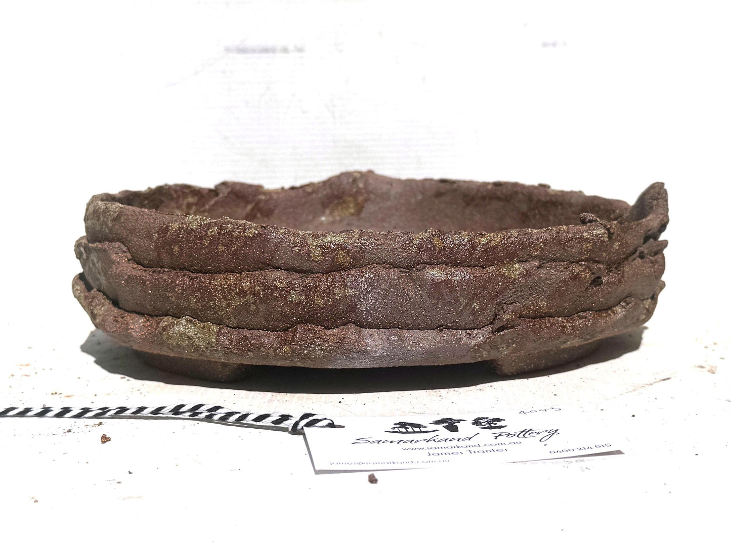 Oval 26cm Layered Woodash Finish Stoneware Bonsai Pot