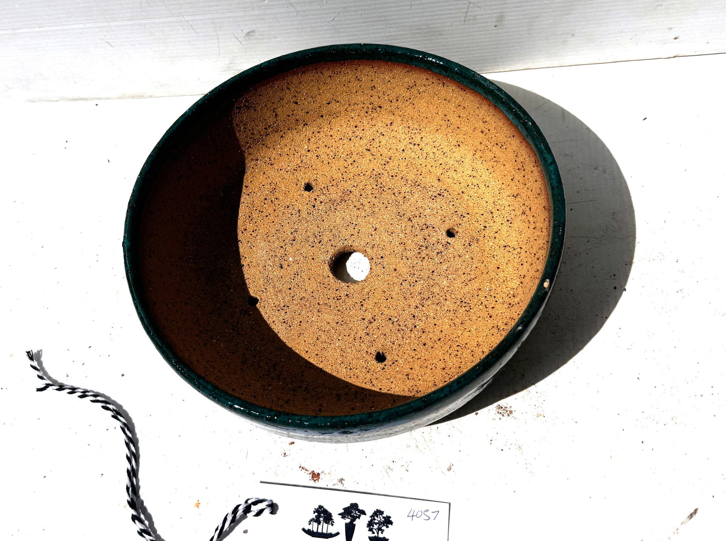 Round 20cm Turquoise Glazed Stoneware Bonsai Pot