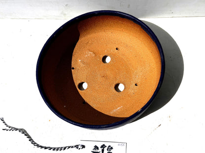 Round 24cm Blue Glazed Stoneware Bonsai Pot
