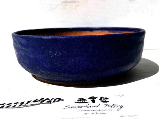Round 24cm Blue Glazed Stoneware Bonsai Pot