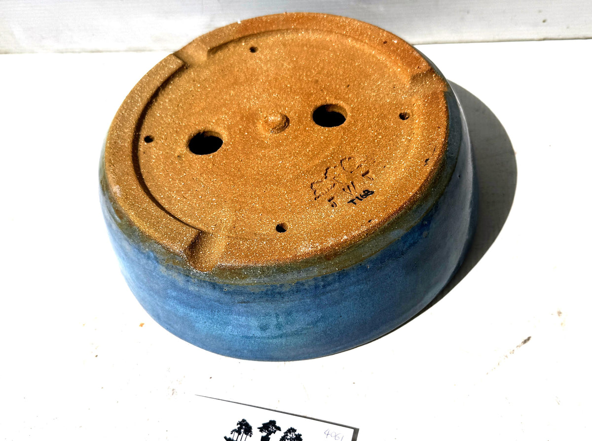 Round 23.7cm Blue Glazed Stoneware Bonsai Pot