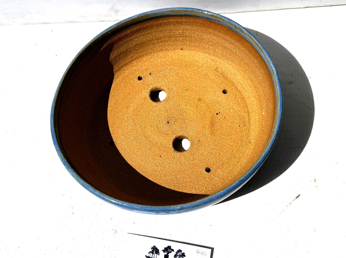 Round 23.7cm Blue Glazed Stoneware Bonsai Pot