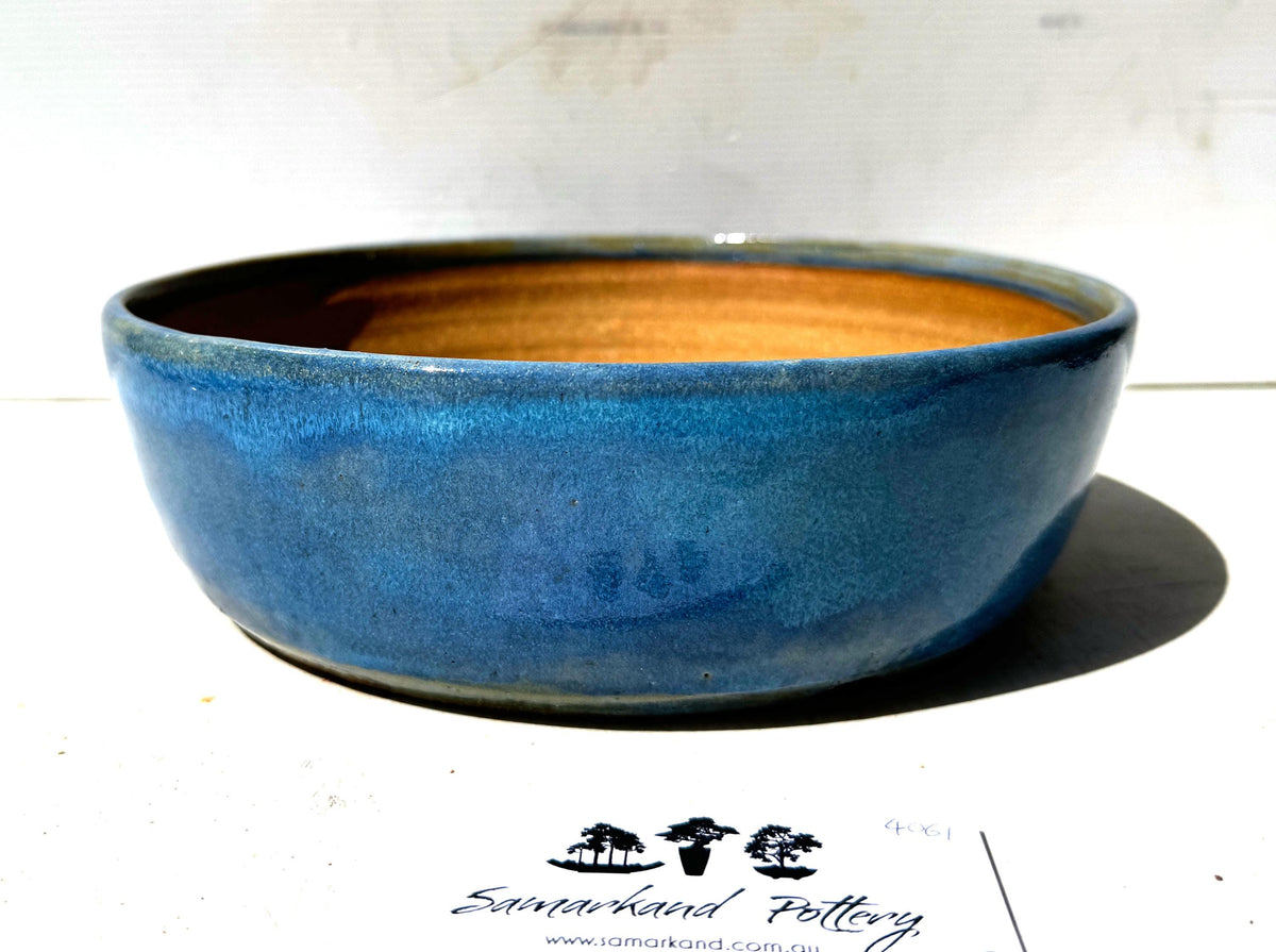 Round 23.7cm Blue Glazed Stoneware Bonsai Pot