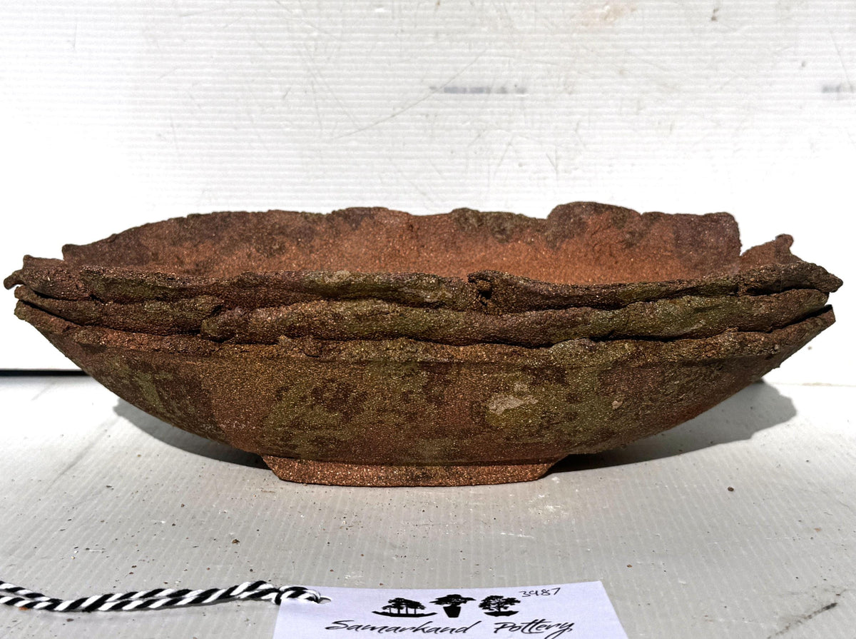 31cm Oval Brown Woodash Layered Finish Stoneware Unglazed Bonsai Pot