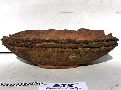 31cm Oval Brown Woodash Layered Finish Stoneware Unglazed Bonsai Pot