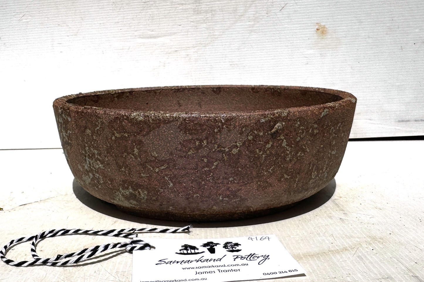 Round 25cm Brown Smooth Stoneware Woodash Bonsai Pot